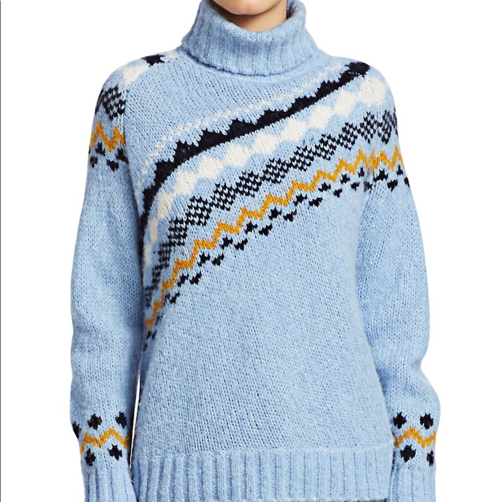 Blue turtle neck pattern sweater - Picture 3 of 7